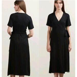 NWT Comune Colbert Black Faux Wrap Cotton Dress Size Small Mid-Length